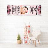 Weich rosa Floral CHRISTENING TAGTAGEFÄLLE Banner (Insitu)