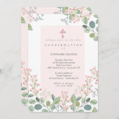 Weich rosa Floral Religiös Einladung (Vorne/Hinten)