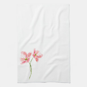 Weich rosa florale Aquarellfarbe Geschirrtuch