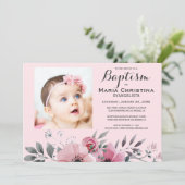 Weich rosa, florale BAPTISM Elegant Einladung (Stehend Vorderseite)