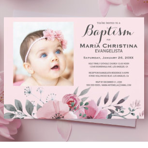 Weich rosa, florale BAPTISM Elegant Einladung