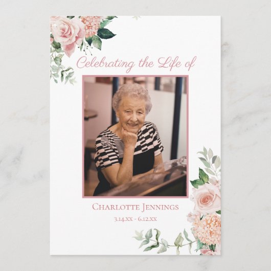 Weich rosa florale Beerdigungsorden Programm (Vorderseite)