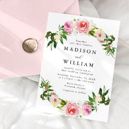 Weich rosa, florale Spray Hochzeit Einladung