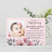 Weich rosa florales CHRISTENING Elegantes Ereignis Einladung (Stehend Vorderseite)