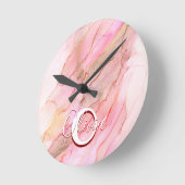 Weich rosa Flüssigkeit Alkoholtinte Runde Wanduhr (Winkel)