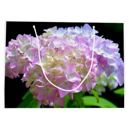Weich-rosa-gelbe lila Hydrangeas-Blume Große Geschenktüte (Rückseite)