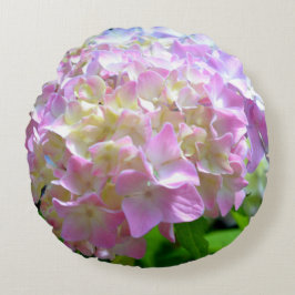 Weich-rosa-gelbe lila Hydrangeas-Blume Rundes Kissen