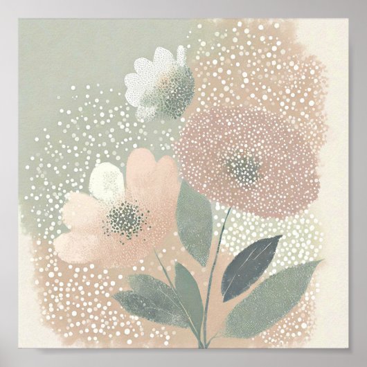 Weich rosa gepunktete Blumenkunst Poster (Vorne)