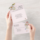 Weich-rosa-Girly-Hochzeit All In One Einladung (Abreißen)