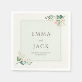 Weich rosa grüne Namen und Datum der Hochzeit Serviette (Vorderseite)