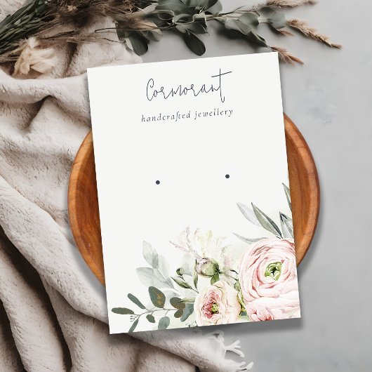 Weich rosa grüner Peony Floral Ohrring Holder Visitenkarte