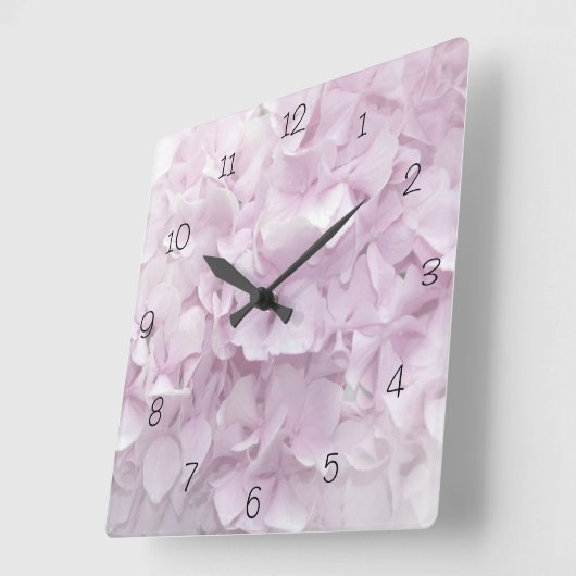 Weich rosa Hydrangea-Blume Quadratische Wanduhr (Winkel)