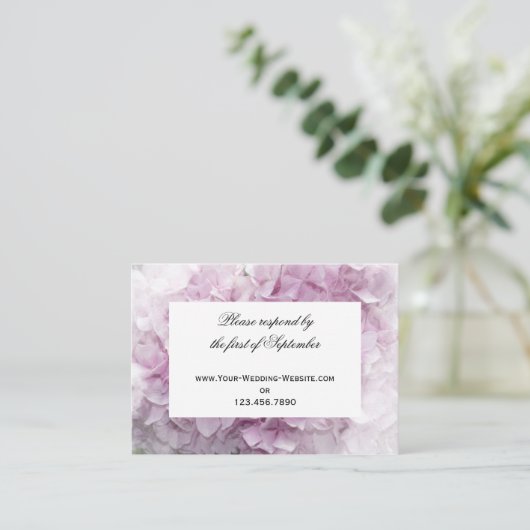 Weich rosa Hydrangea Wedding RSVP Response Card Begleitkarte (Stehend Vorderseite)