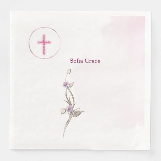 Weich rosa Kreuz- und Blumenmagazin Serviette (Vorderseite)
