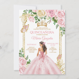 Weich rosa Kronprinzessin Girl Quinceñera 15 Einladung
