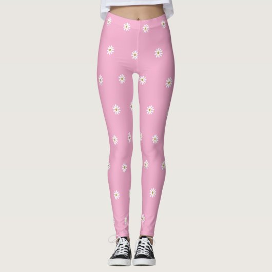 Weich rosa Leggings mit blühendem Blume-Muster (Vorderseite)