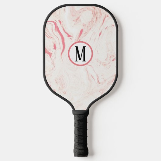 Weich rosa Marmor mit Monogramm Pickleball Schläger (Vorderseite)