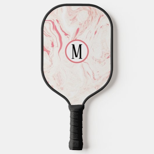Weich rosa Marmor mit Monogramm Pickleball Schläger (Rückseite)
