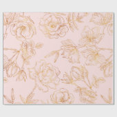 Weich Rosa, mit Gold umrissenen Rosen Geschenkpapier (Flach)