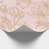 Weich Rosa, mit Gold umrissenen Rosen Geschenkpapier (Ecke)