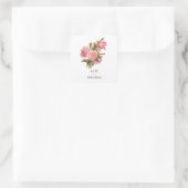Weich rosa mit grüner Blumenzettel Quadratischer Aufkleber (Tasche)