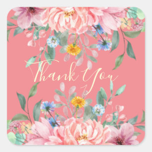 Weich rosa mit viereckigen Blume Quadratischer Aufkleber