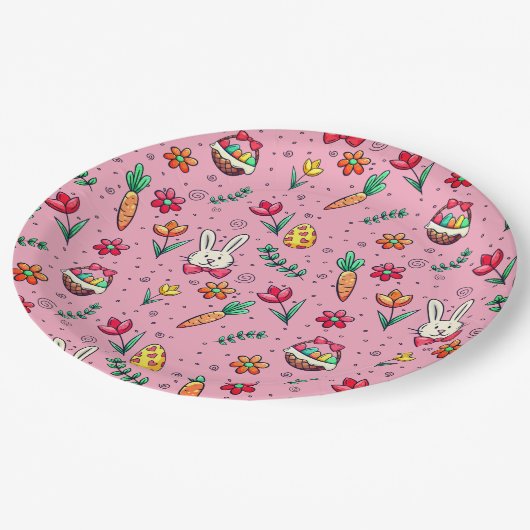 Weich rosa Ostermuster Teller (Schrägansicht)