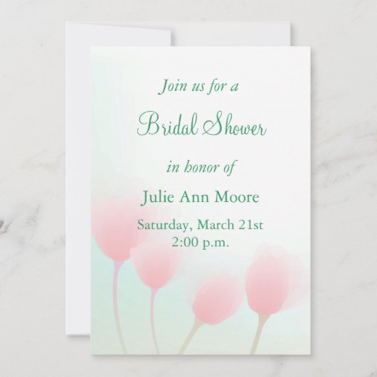Weich rosa Pastell Tulips Brautparty Einladung (Vorderseite)