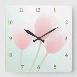 Weich rosa Pastell Tulips Hochzeit Quadratische Wanduhr