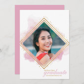 Weich rosa Pastell und goldener Diamant Abschluss Einladung (Vorne/Hinten)