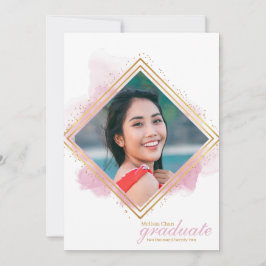 Weich rosa Pastell und goldener Diamant Abschluss Einladung