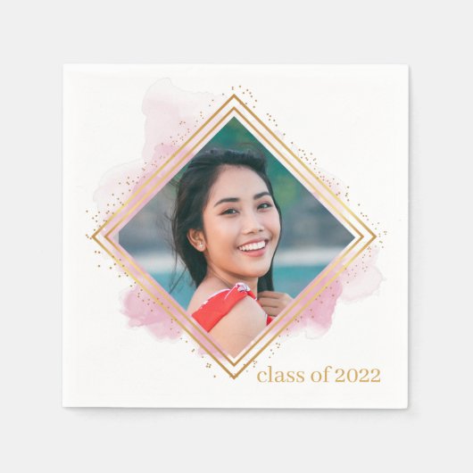 Weich rosa Pastete & Gold Diamant Abschluss Napkin Serviette (Vorderseite)