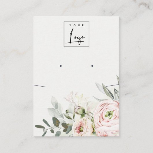 Weich rosa Pink Peony Floral Logo mit Nekklammer Visitenkarte (Vorderseite)