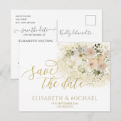 Weich rosa romantische Goldkalligraphie Ankündigungspostkarte (Vorne/Hinten)