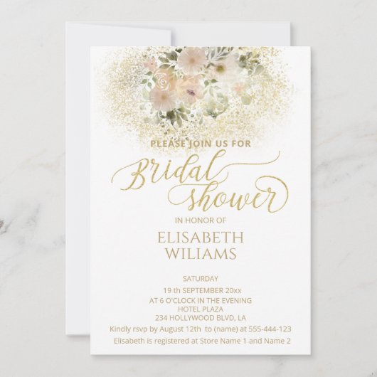 Weich rosa romantische Goldkalligraphie Einladung (Vorderseite)