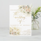 Weich rosa romantische Goldkalligraphie Einladung (Stehend Vorderseite)