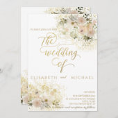 Weich rosa romantische Goldkalligraphie Einladung (Vorne/Hinten)