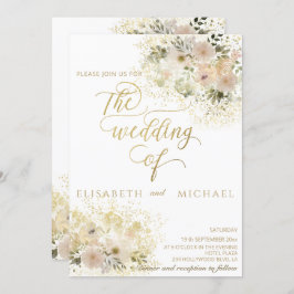 Weich rosa romantische Goldkalligraphie Einladung