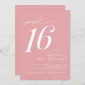 Weich rosa Rosa Blush | Girly Simple Sweet 16 Gebu Einladung (Vorne/Hinten)