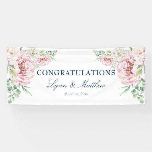Weich rosa Rosa Elegante Blumenhochzeit Banner (Horizontal)