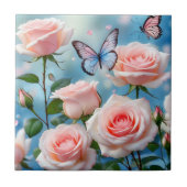 Weich rosa Rose Blume Blauer Schmetterling Fliese (Vorderseite)