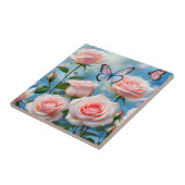 Weich rosa Rose Blume Blauer Schmetterling Fliese (Seite)