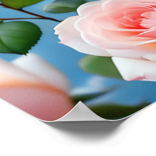 Weich rosa Rose Blume Blauer Schmetterling Poster (Ecke)