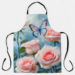 Weich rosa Rose Blume Blauer Schmetterling Schürze