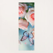 Weich rosa Rose Blume Blauer Schmetterling Yogamatte (Rückseite)