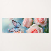 Weich rosa Rose Blume Blauer Schmetterling Yogamatte (Vorderseite (Horizontal))