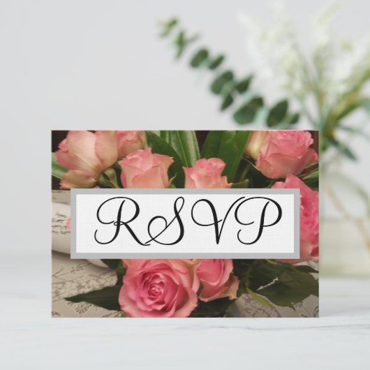 Weich rosa Rose Blume Silver Wedding RSVP (Stehend Vorderseite)