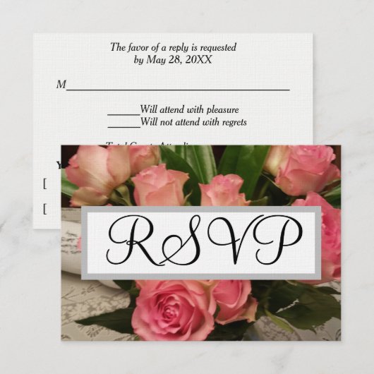 Weich rosa Rose Blume Silver Wedding RSVP Karte (Vorne/Hinten)