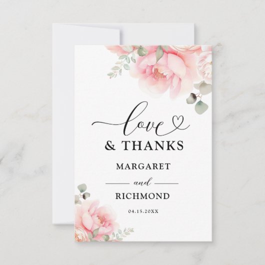 Weich rosa Rose Blumenzehen Dankeschön Karte (Vorderseite)