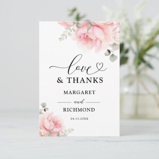 Weich rosa Rose Blumenzehen Dankeschön Karte (Stehend Vorderseite)